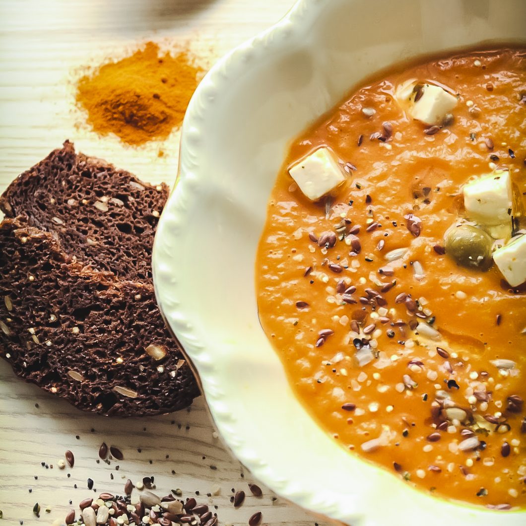 Easy Pumpkin Soup with Feta and Olives